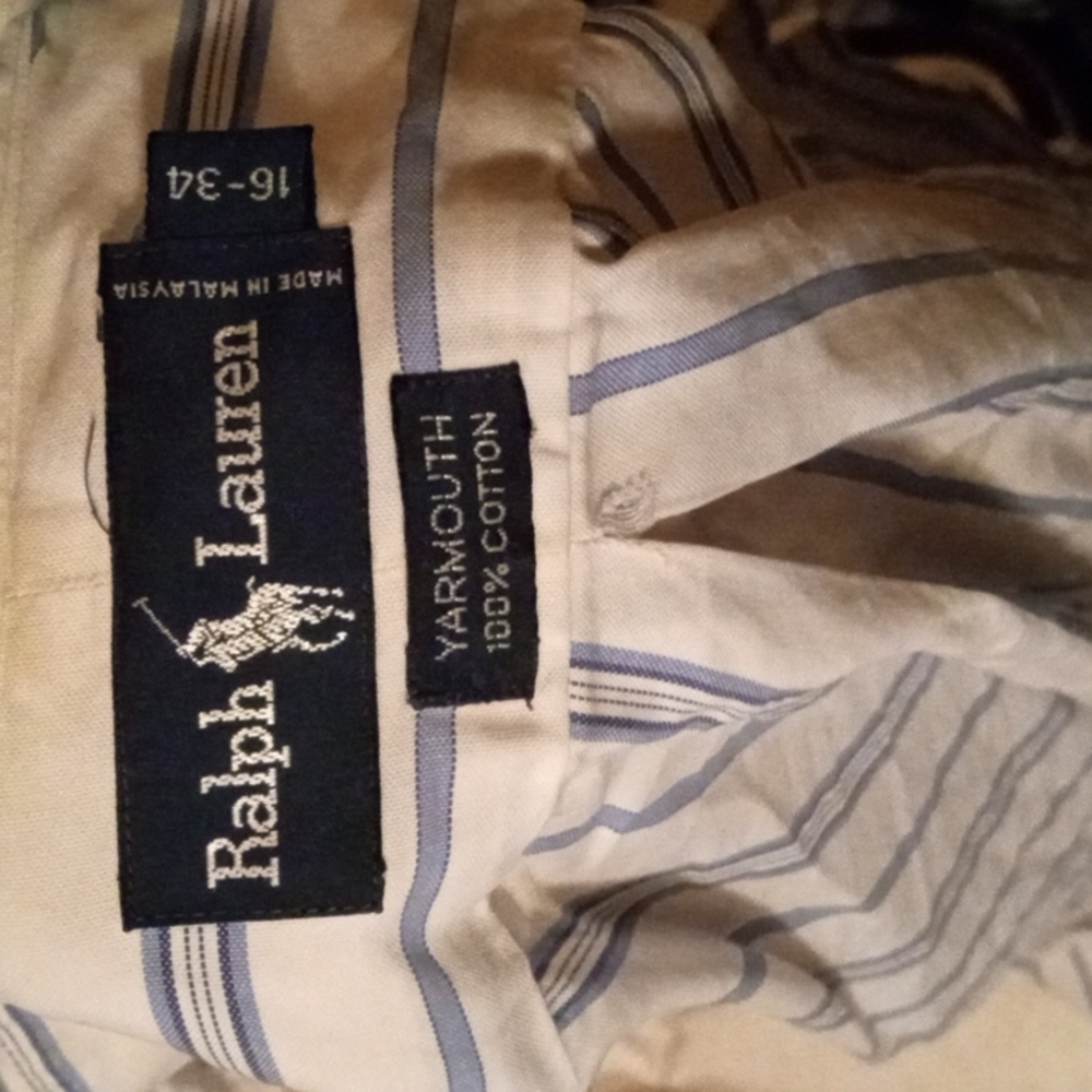 Ralph Lauren Blue label button down long sleeve light blue pinstripe white backg
